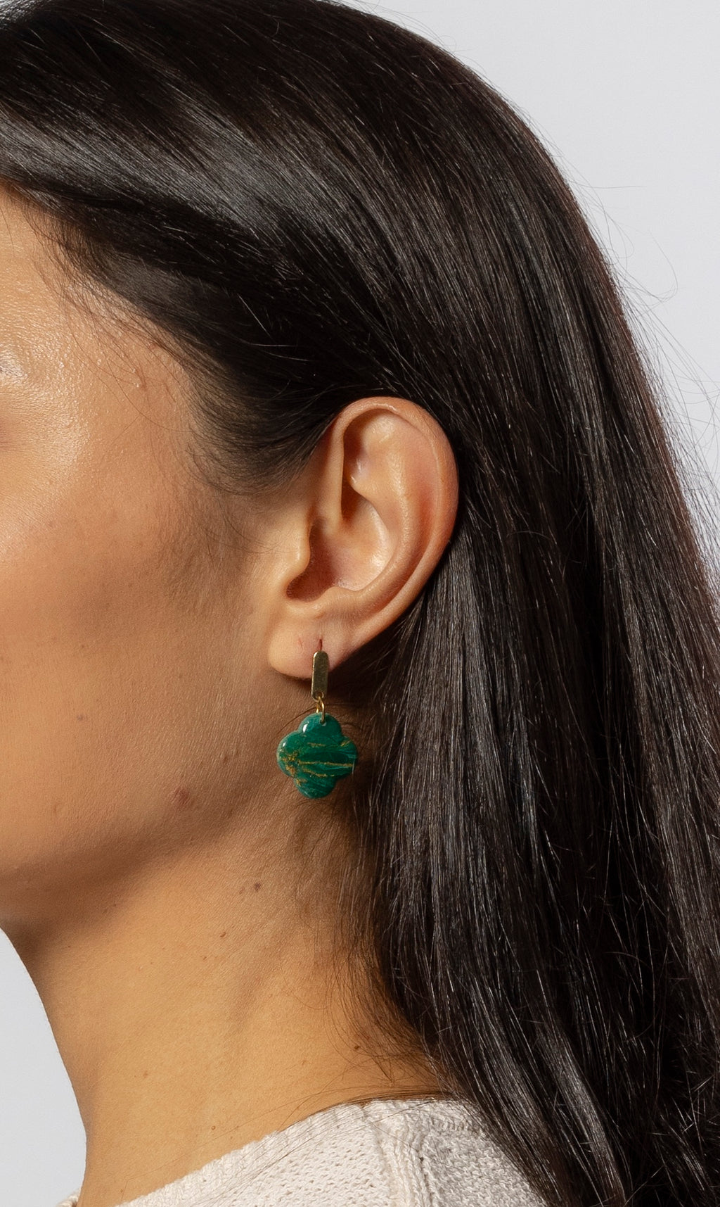Teal Kintsugi Clover  Earrings