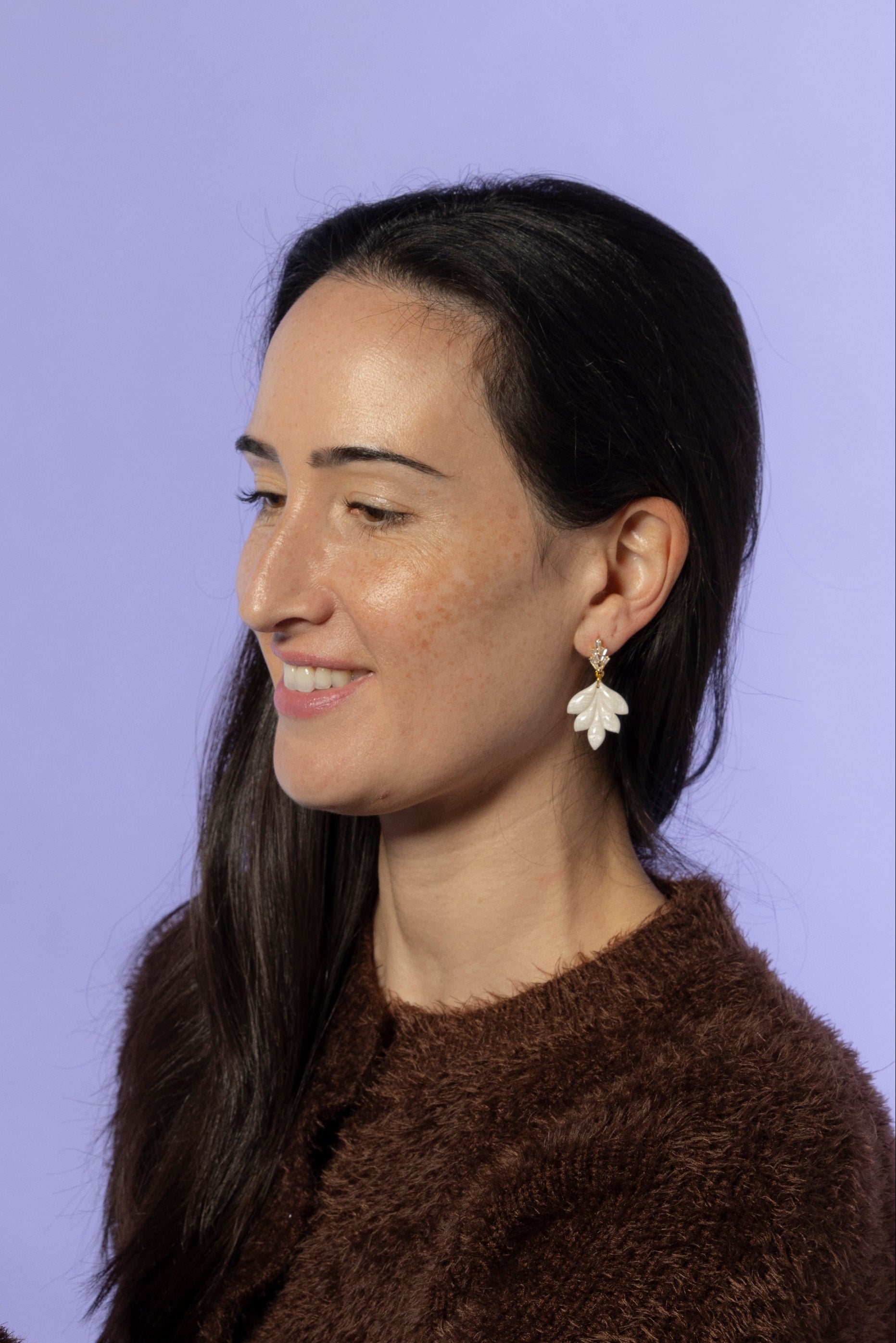 White Pearl Leaf Earrings