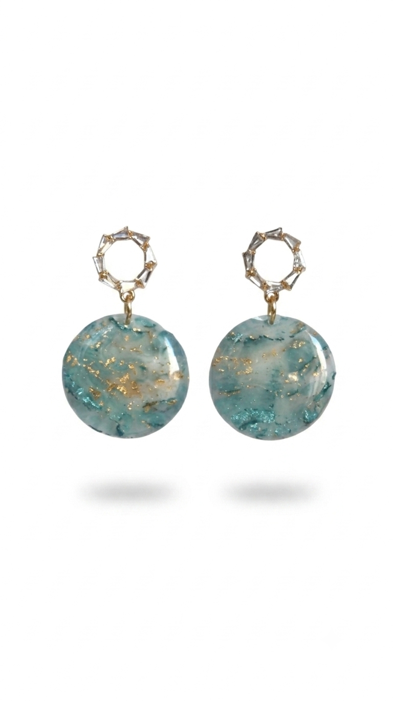 Teal Swirl Round Earrings