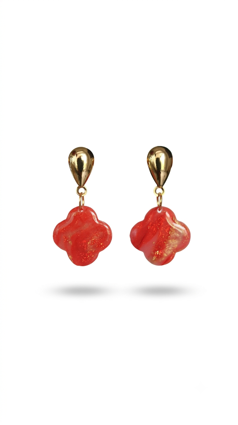 Bright Red Clover Earrings