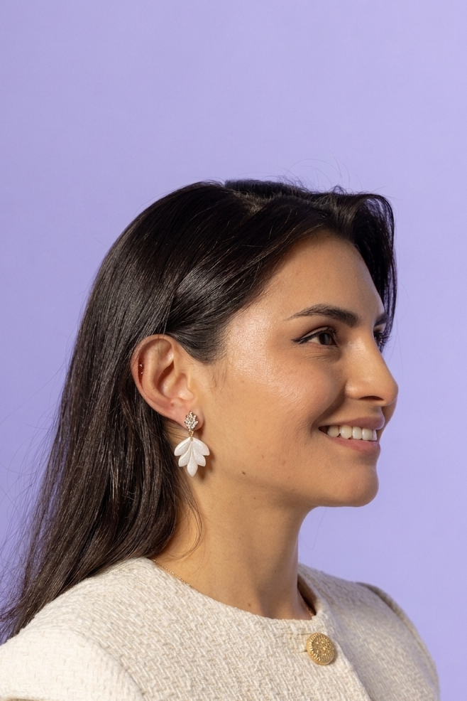 White Pearl Leaf Earrings