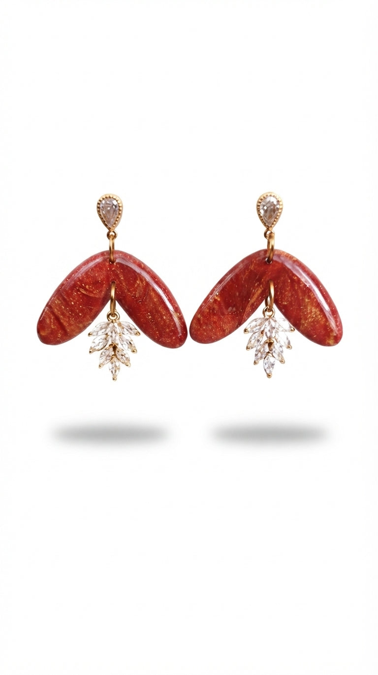 Red and Gold Boomerang Earrings