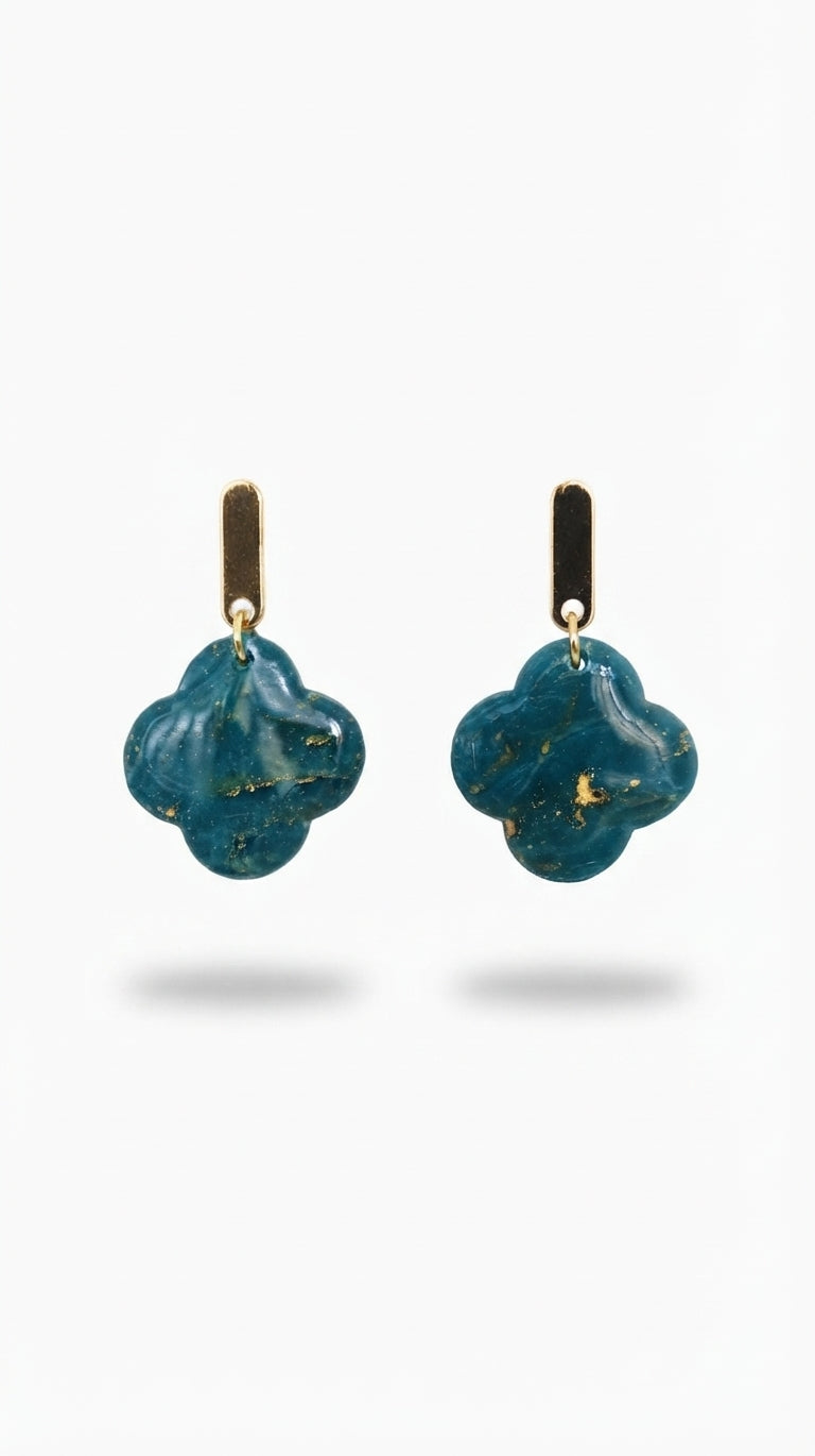 Teal Kintsugi Clover  Earrings