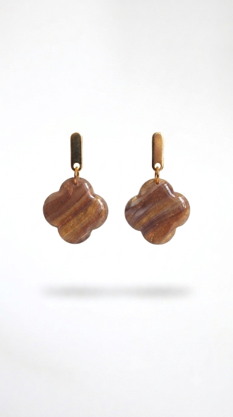 Tigers Eye Clover Earrings