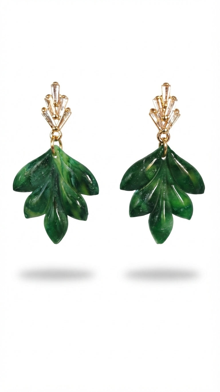 Emerald Green Leaf Earrings