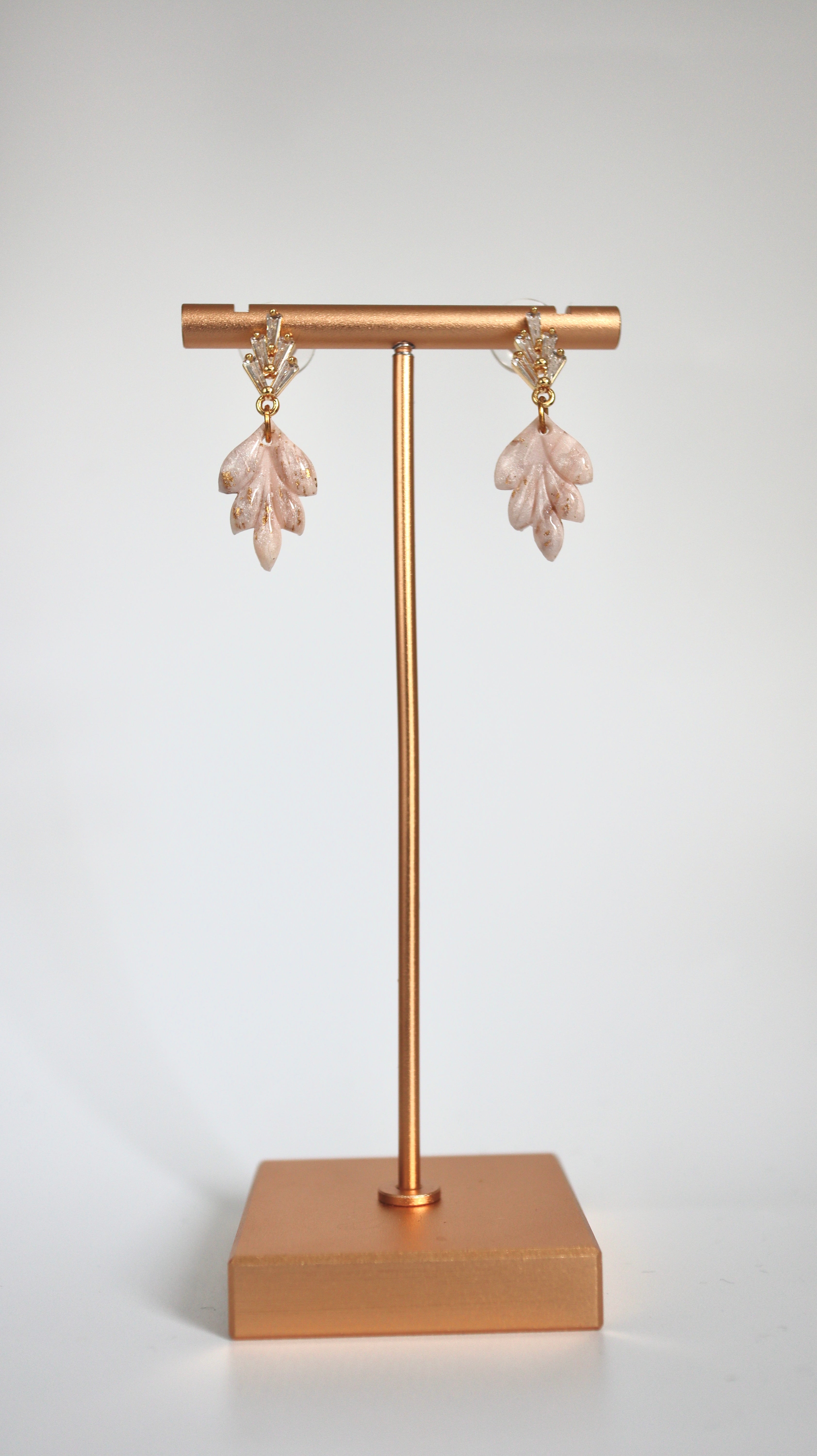 Pink Pearl & Gold Small Leaf Earrings
